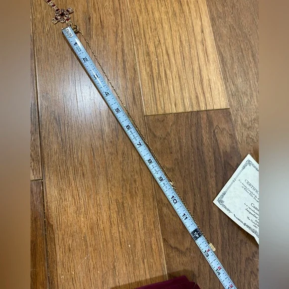 New Camrose & Kross Gold tone Cross Necklace ruby red stones Jackie Onassis - Picture 6 of 6